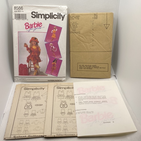 Simplicity 8566 Barbie Doll & Girls Clothing Sewing Pattern Uncut Sizes 2-4 - Picture 14 of 14